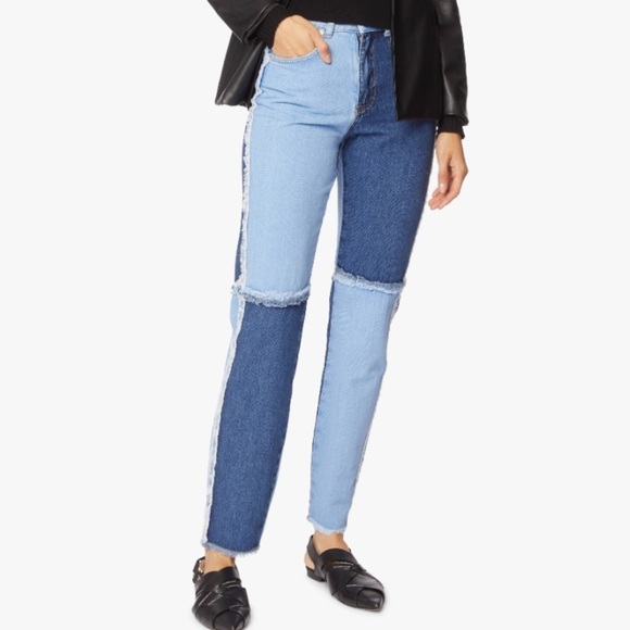 The Ragged Priest Denim - The Ragged Priest Quarter Panel Colorblock Mom Light Blue Indigo Jeans